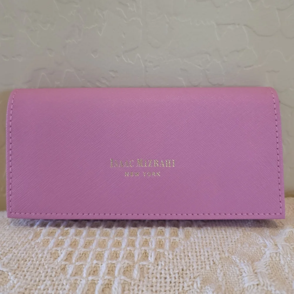 Women's Pink Saffiano Leather Lined Eyeglass Case Gold Izaac Mizrahi New York NY